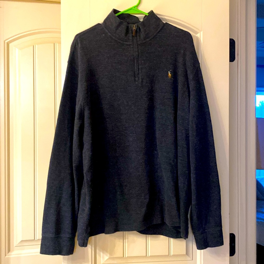 Men’s charcoal gray 1/4 zip sweater pullover Polo XL EUC
